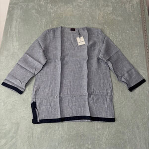 NWT UNTUCKit Women’s Bella Donna Linen Tunic - Size 16 - Gray with Navy Trim
